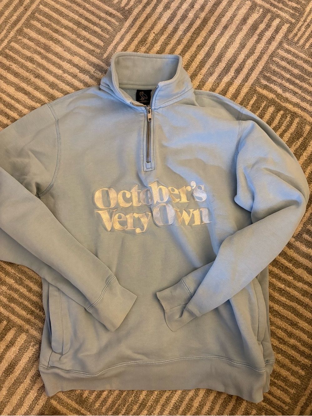 OVO Light Blue Quarter-Zip Sweater with White Logo